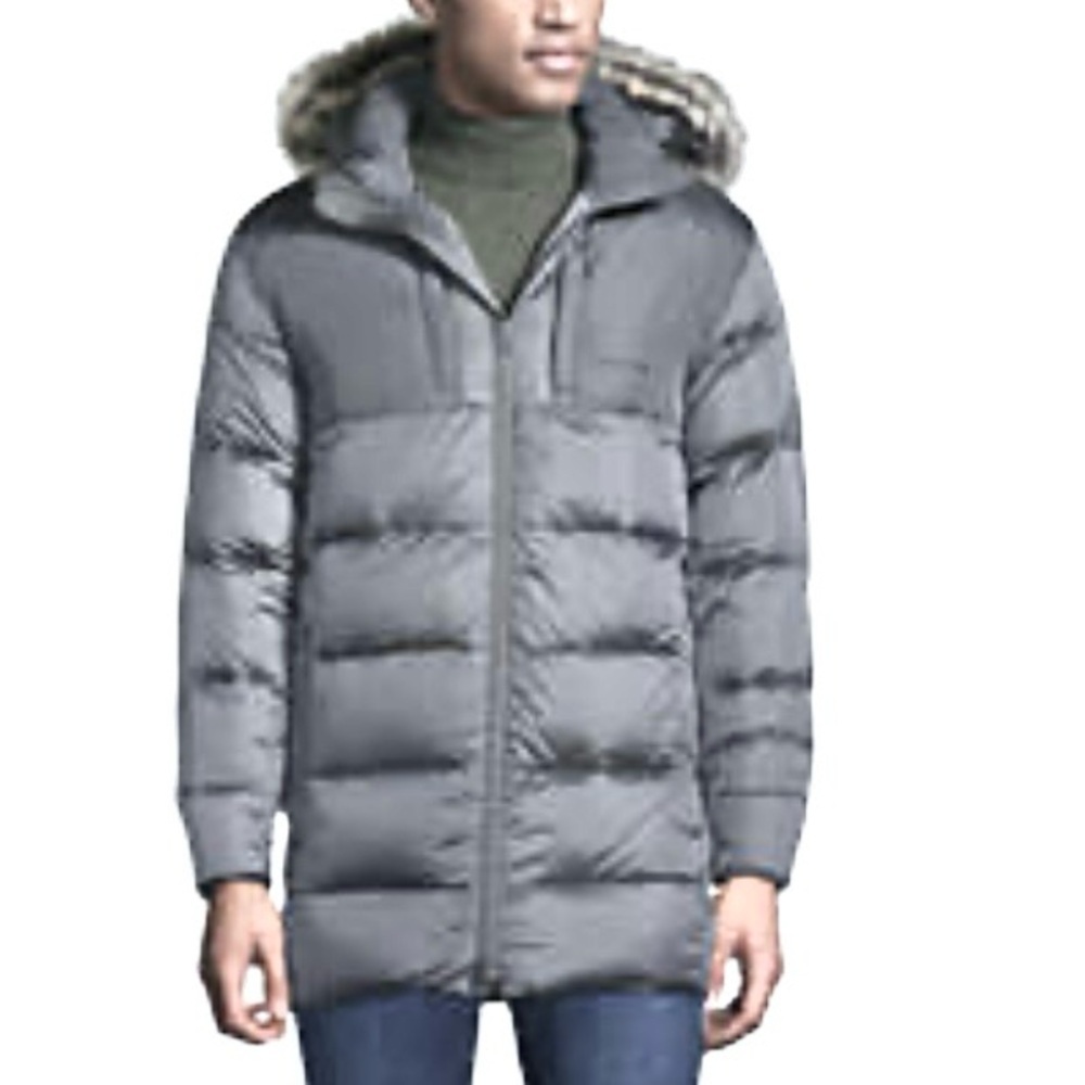 Landsend Mens Down Wide Channel Parka Removable Hood Lightweight Warmth Charcoal